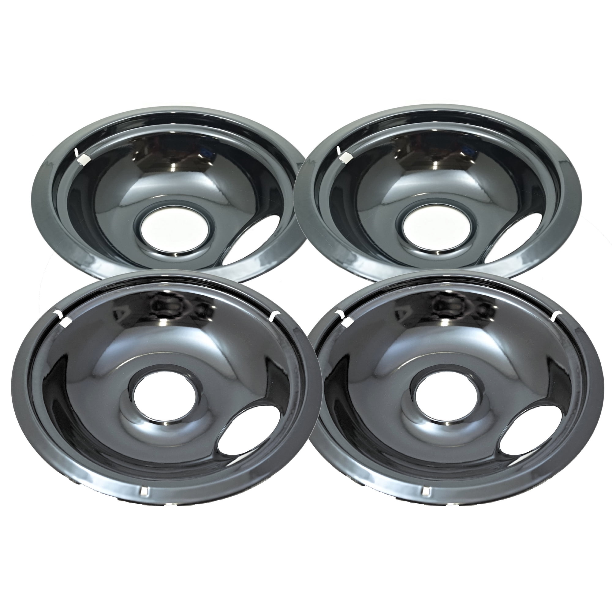 Black Porcelain Drip Bowl 4 Pk for Whirlpool, (2) 6" 93169204B, (2) 8" 93169205B