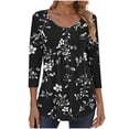 thumbnail image 2 of Heisall Womens Tops 3/4 Sleeve Round Neck Pleated Non-positioned Print Pullover Tshirts Loose Casual Fashionable Blouses, 2 of 6
