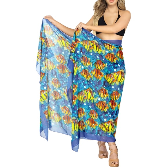 HAPPY BAY Women's Beachwear Summer Bikini Wraps Beach Wrap Swimwear Coverups Sarong Swim Cover up Skirt Swimsuit Pareo for Women One Size Gold, Fish
