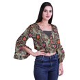 thumbnail image 3 of Moomaya Printed Womens Crop Top Wrap Style Top Wear Ruffle Long Sleeve Casual Summer Blouse, 3 of 5