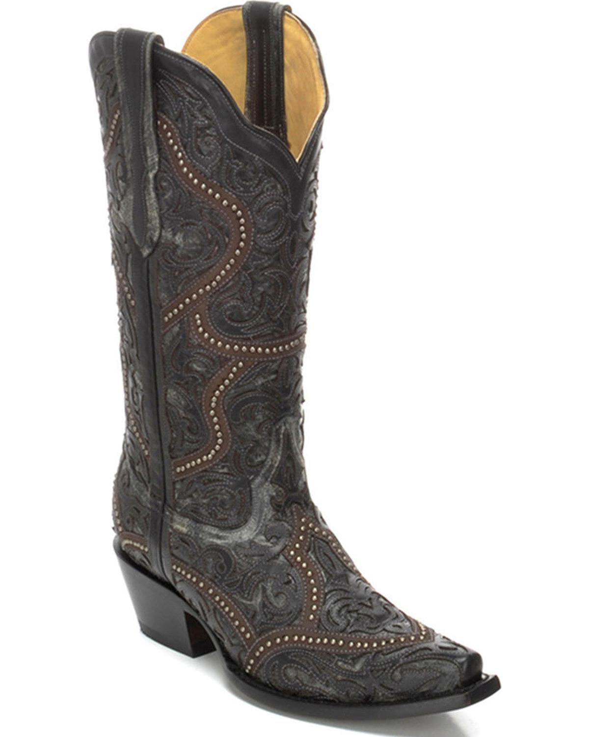 Women's Full Overlay and Studs Cowgirl Boot Snip Toe - G1310 Women's Full Overlay and Studs Cowgirl Boot Snip Toe - G1310