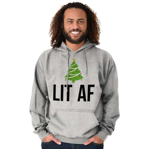 Festive Holiday Christmas Tree Lit AF Unisex Plus Fleece Graphic Hoodie Brisco Brands 2X
