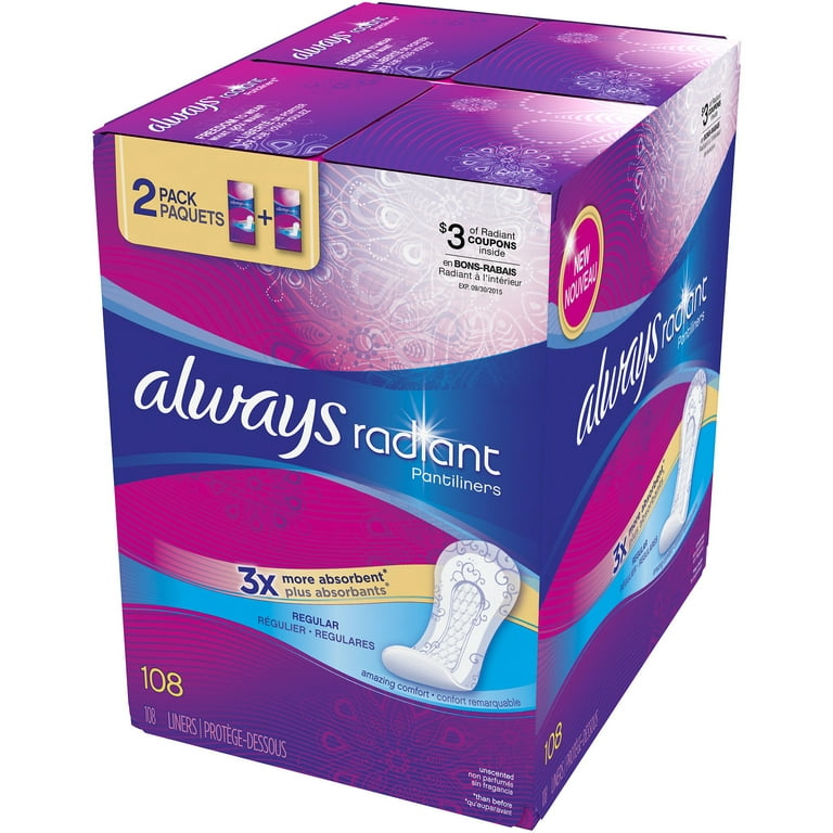 Always Radiant Daily Liners Regular Absorbency Unscented, Up to 100%  Odor-free, 48 Count - Fairway
