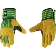 John Deere JD00024-Y Youth Split Cowhide Leather Palm Gloves, Abrasion Resistant, Yellow/Green, Youth-Small
