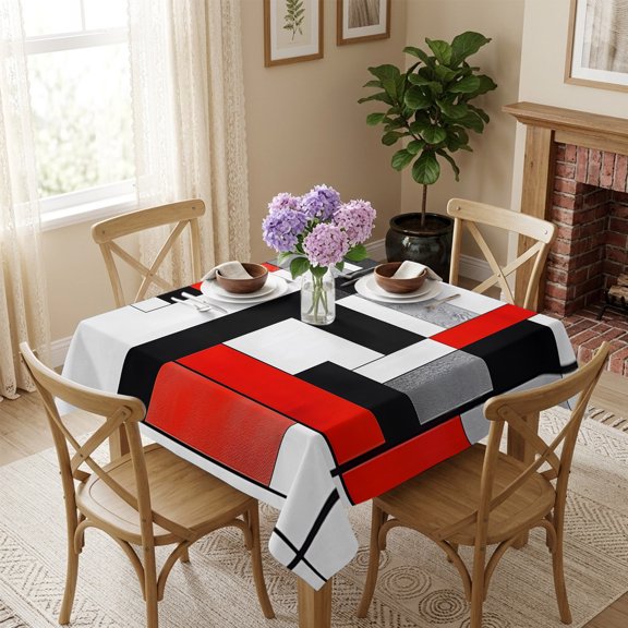 Red Black Squares Square Tablecloth 54x54 Inch Abstract Geometric Art Waterproof Polyester Table Cover, Washable Stain Resistant Tablecloth for Dining Table Kitchen Wedding