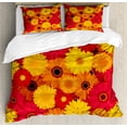 thumbnail image 1 of Gerber Daisy Duvet Cover Set King Size, Summer Bloom Love Pattern with Continuous Nested Flower Petals in Warm Tones, Decorative 3 Piece Bedding Set with 2 Pillow Shams, Multicolor, by Ambesonne, 1 of 3