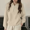 thumbnail image 5 of Lenpel Pullover Sweatshirts for Women Trendy Half Zip Lapel Solid Color Casual Fashion Pullovers Fall Winter Clothes(Beige,Medium), 5 of 6