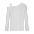 thumbnail image 5 of AXXD White Basic Ladies Tops Summer 2024 Trendy Casual One Shoulder Drop Shoulder Pullover Long Sleeve Top, 5 of 6