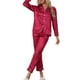 thumbnail image 2 of INSPIRAR CHIC Conjuntos de Pijamas de Satén para Mujeres, Camisas de Manga Larga y Pantalones, 2 Piezas, Ropa de Casa, XS, Rojo, 2 of 6
