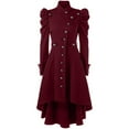 thumbnail image 5 of Abrigo de mujer de largo medio, estilo británico, ajustado, con cuello alto y estilo retro medieval, 5 of 5