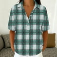 thumbnail image 6 of Zulora Women's Short Sleeve Plaid Shirt Casual Flannel Button Down Tops, 6 of 7