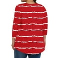 thumbnail image 4 of Scyoekwg Plus Size 3/4 Sleeve Tops for Women Crew Neck Three Quarter Sleeves Tunic Shirt Striped Print Lightweight Ladies Blouses Trendy Casual Comfy Loose Blouses (Red,XXL), 4 of 6