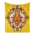 thumbnail image 1 of Hamsa Soft Flannel Fleece Throw Blanket, Sun Inspired Design Aura Energy Yoga Mantra Theme with Ornaments, Cozy Plush for Indoor and Outdoor Use, 50" x 60", Yellow Orange Brown, by Ambesonne, 1 of 6