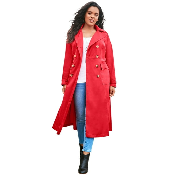 Roaman S Women Plus Size Essential Trench Coat Double Ted Raincoat 22 W Red Com W Red, Red Trench Coat Women S Plus Size