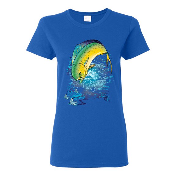 Mahi-Mahi Fish Catching Small Fish Animal Lover Womens Graphic T-Shirt, Royal, X-Large