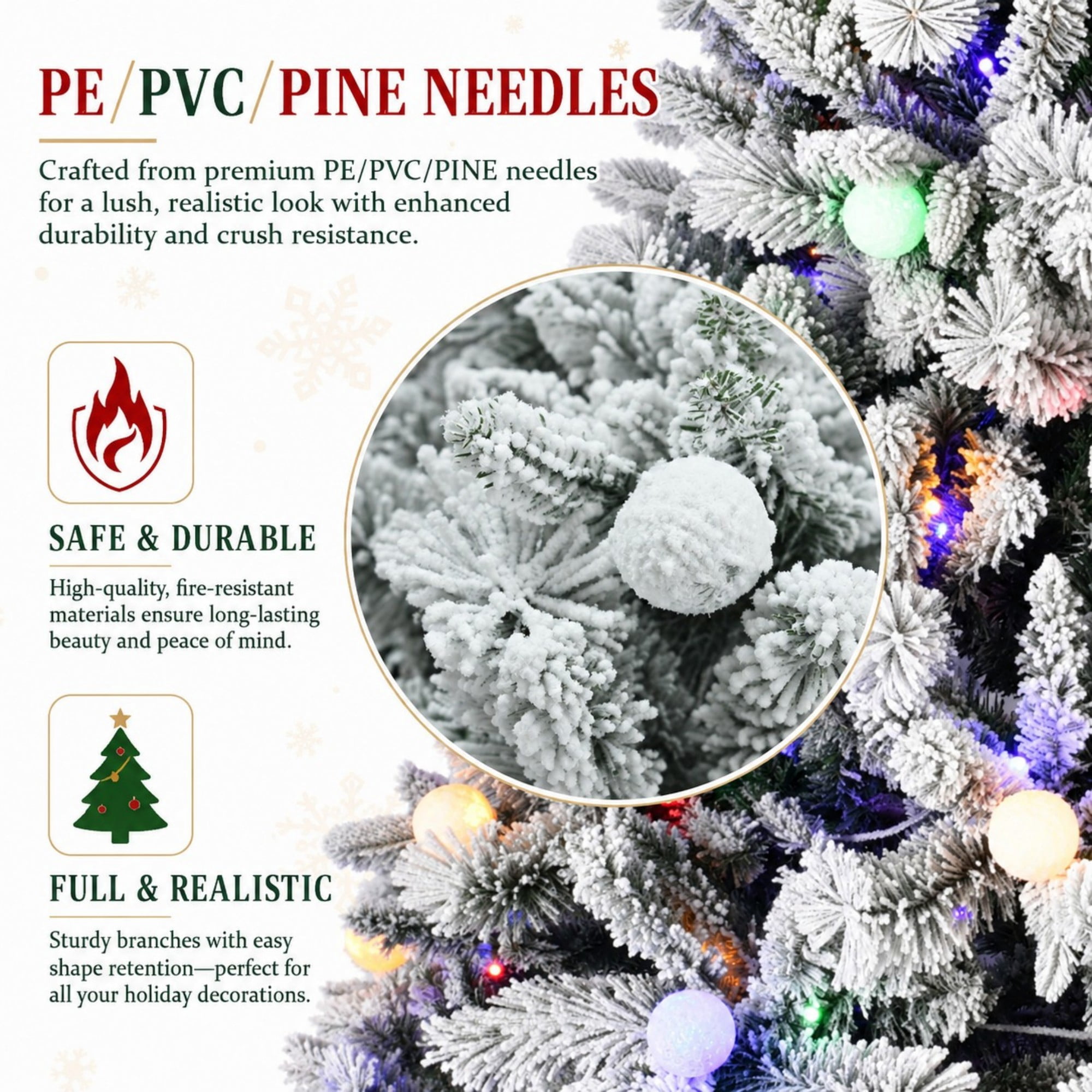 DEALTOPS 7.5 FT Pre-Lit Flocked Artificial Christmas Tree with 400 G45 LED Lights, 10 Modes & 1523 Tips