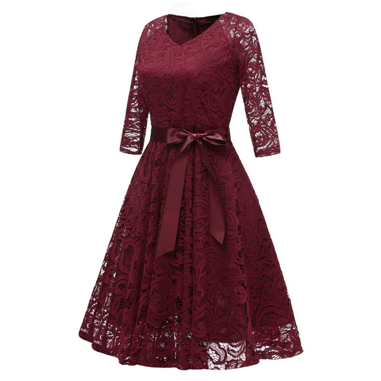 Jdlsppl Women's Midi Lace Dress V Neck Short Illusion Quarter Sleeve Swing Flowy Billowy Pleated Overlay Luxury Formal Dinner Evening Cocktail Party Jdlsppl Women's Midi Lace Dress V Neck Short Illusion Quarter Sleeve Swing Flowy Billowy Pleated Overlay Luxury Formal Dinner Evening Cocktail Party