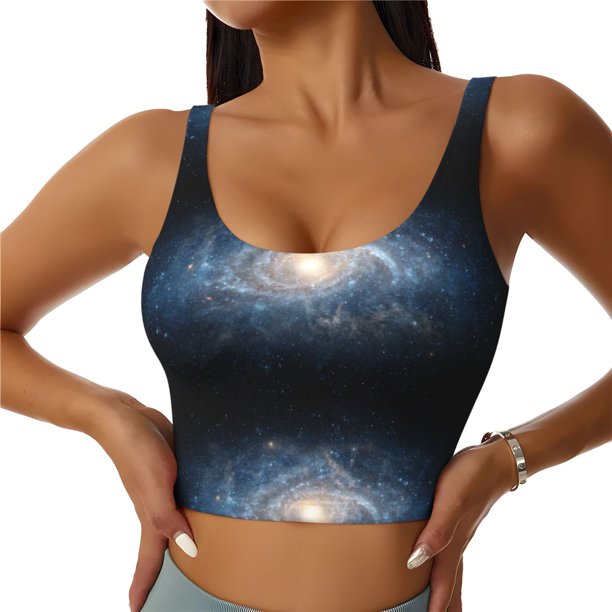 Fotbe The Galaxy Sujetador Deportivo Largo sin Aros para Mujer con Almohadillas y Soporte Medio, Transpirable y Absorbente, Camiseta Tipo Chaleco o Tank Top-Small