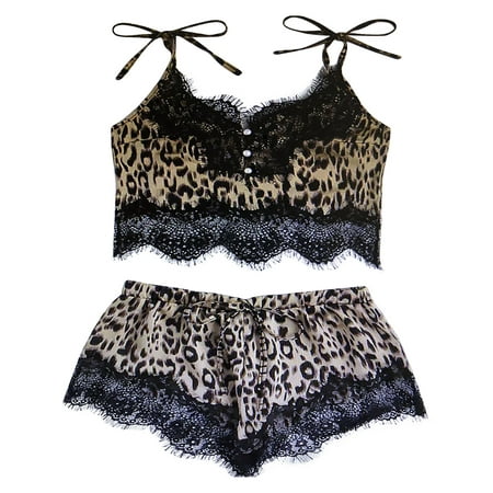 

Women s 2 Piece Outfit Spaghetti Strap Sleeveless Crop Top Camisole and Shorts Pajamas Set Sleepwear Nightwear Lace Sexy Lingerie