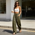 thumbnail image 6 of Women Solid Drawstring High Waist Loose Wide Leg Casual Pants, Side Pockets Daily Long Trousers for Hang-out Green M(M), 6 of 9
