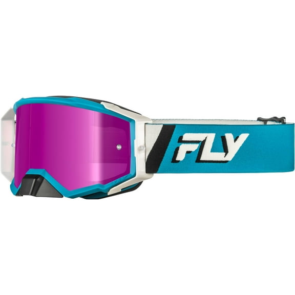 Fly Racing 2026 Zone Elite Goggles for Motocross & Off-Road - Magenta Mirror/Smoke Anti-Fog/Anti-Scratch Lens - Blue/White