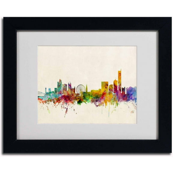 Trademark Fine Art "Manchester England Skyline" Canvas Art by Michael Tompsett, Black Frame