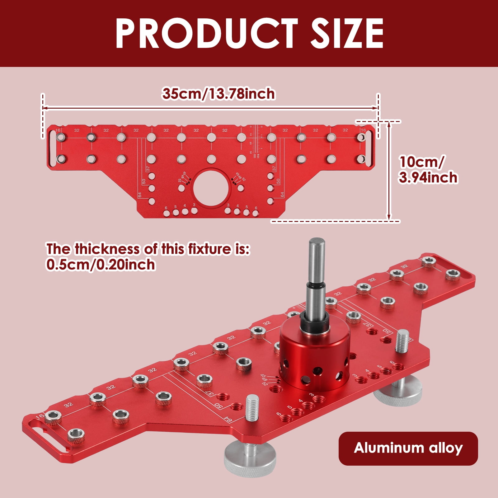 Shelf Pin Jig and Hinge Jig 2 in 1 Aluminum Alloy Cabinet Concealed Hinge Drilling Guide with 1/4 inch 5mm Drill Bits for Cabinet Door Woodworking