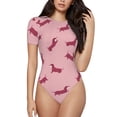 thumbnail image 1 of Saiise Justaucorps à Manches Courtes pour Femmes Motif Chiot Teckel Col Rond Pyjama Extensible avec Fermeture à Pression-Moyen, 1 of 7