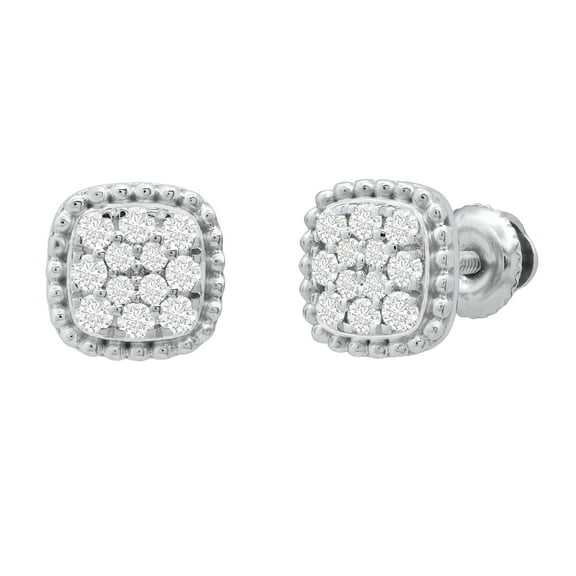 Dazzlingrock Collection Round White Diamond Beaded Frame Cushion Cluster Screwback Stud Earrings for Women (0.30 ctw, Color I-J, Clarity I2-I3) in 925 Sterling Silver