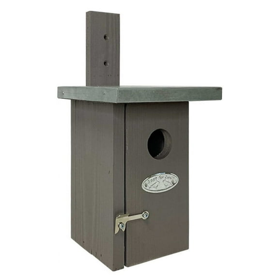 Gray Wren Nest Box with Metal Roof for Outdoors, Garden, Backyards, Patios and Lawns