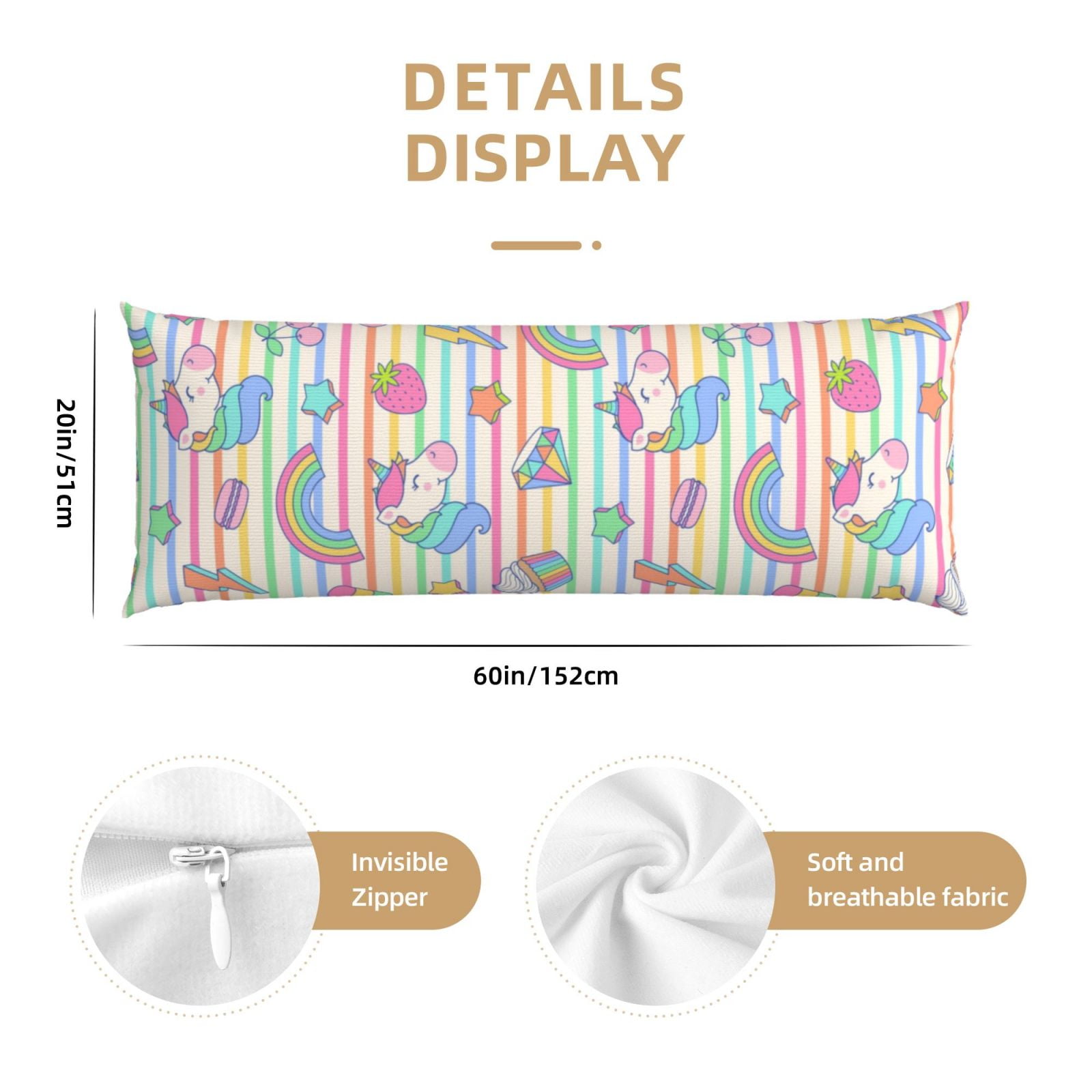 Naloa Cute Unicorn Super Soft 20x60 Body Pillow Case,Long Side Hidden Zipper（PILLOWS ARE NOT INCLUDED）