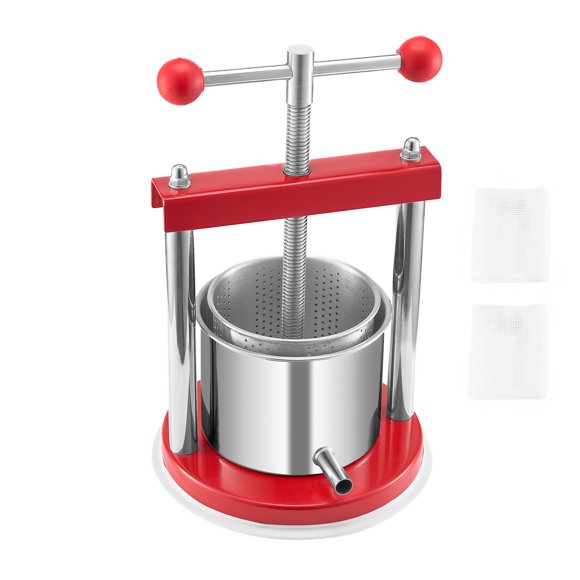 KFFKFF Presse à Vin pour Fruits de 0,44 Gal/1,65 L, 2 Barils en Acier Inoxydable, Extracteur de Jus Manuel, Presse pour Cidre Pomme Raisin Teinture Miel Huile d'Olive avec Poignée en T pour Cuisine Extérieure Maison