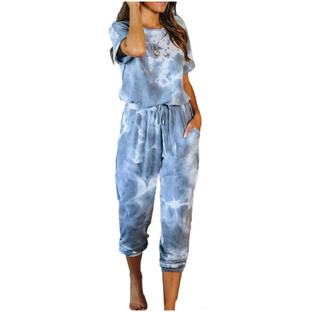 

Selfieee Cute Printed Pajama Set Sleepwear Tops with Drawstring Pants 30044 Blue X-Large