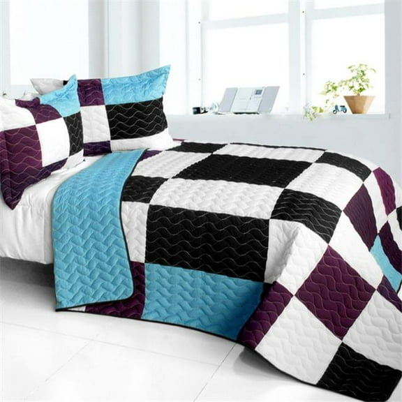 Swaying Lily - 3 Pieces Vermicelli - Quilted Patchwork Quilt Set  Full & Queen Size - Multicolor