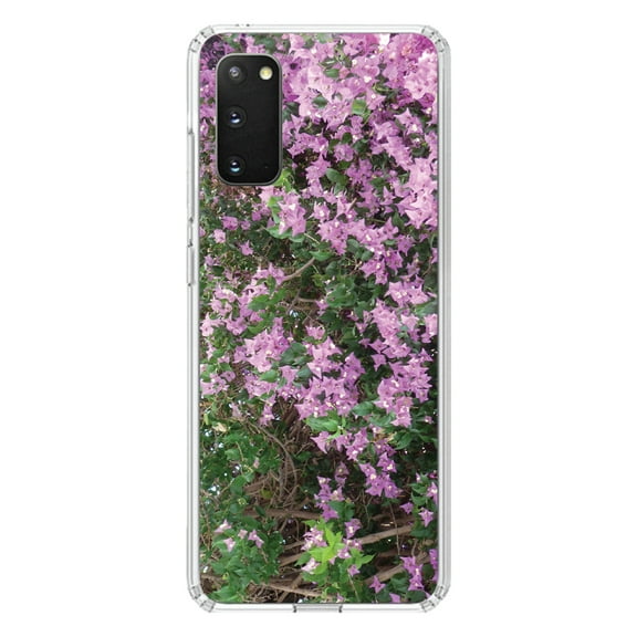 DistinctInk Clear Shockproof Hybrid Case for Galaxy S20 ULTRA / 5G (6.9" Screen) - TPU Bumper, Acrylic Back, Tempered Glass Screen Protector - Purple Flowers Mykonos Greece