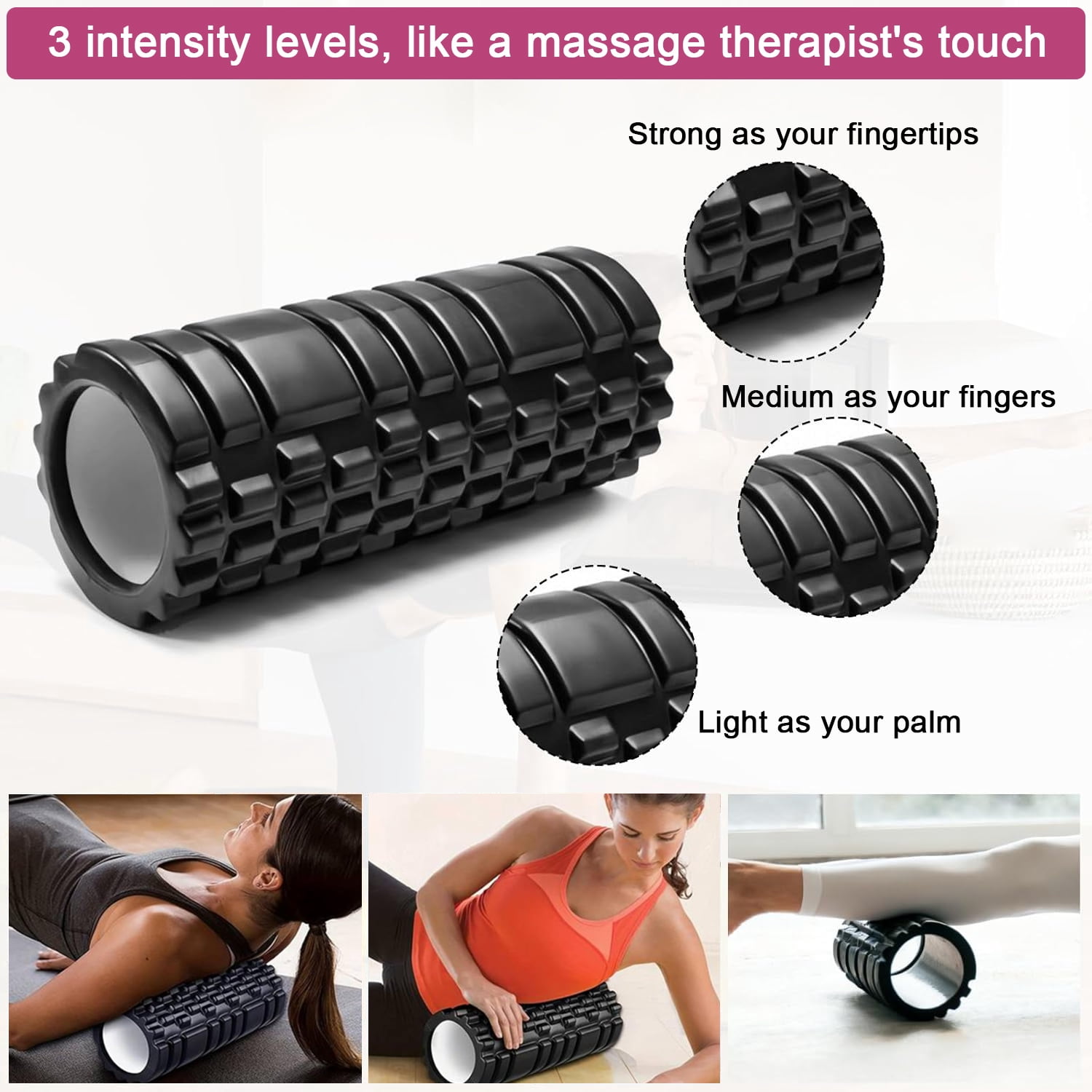 FIXPARTS Strong Foam Roller,13×5.5" Pilates Back Roller for Back and Leg Pain,Muscle,Kinks（Black）