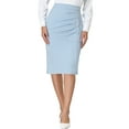 thumbnail image 1 of Falda lápiz de trabajo para mujeres INSPIRE CHIC, elástica, de cintura alta, con fruncido, estilo bodycon, midi, 2XL, azul claro, 1 of 6