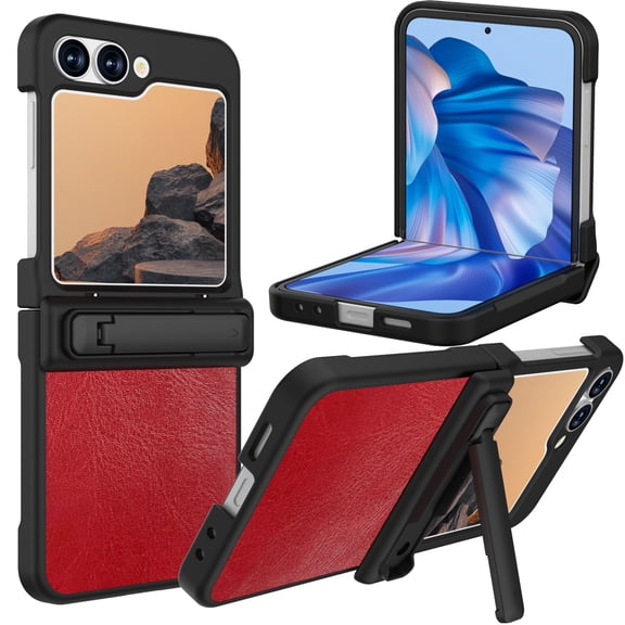 for Samsung Galaxy Z Flip 6 Case with Stand, [Built-in Screen Protector] [Hinge Protection] [Kickstand], Full-Body Military Protection Phone Case for Samsung Z Flip 6,Red