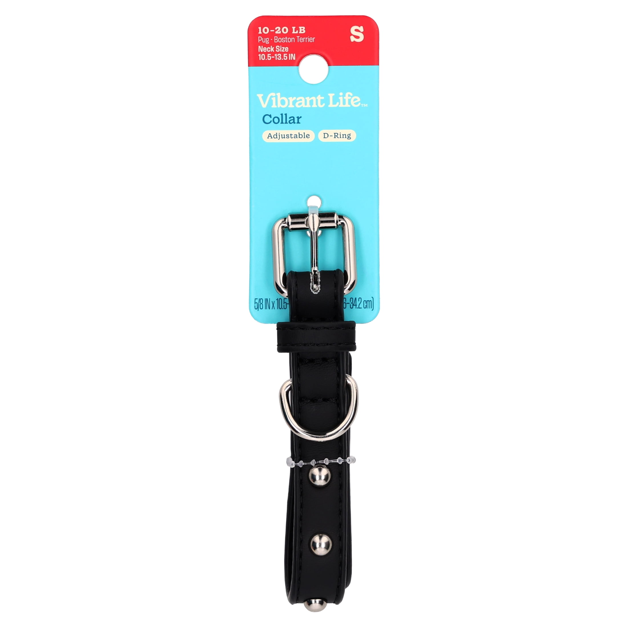Vibrant Life Studded Leather Adjustable Dog Collar, Black, S