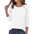 thumbnail image 3 of cocolona Long Sleeve Tops for Women Crew Neck Solid Color Basic Tee Decorative Button Casual Fall Outfits, 3 of 6