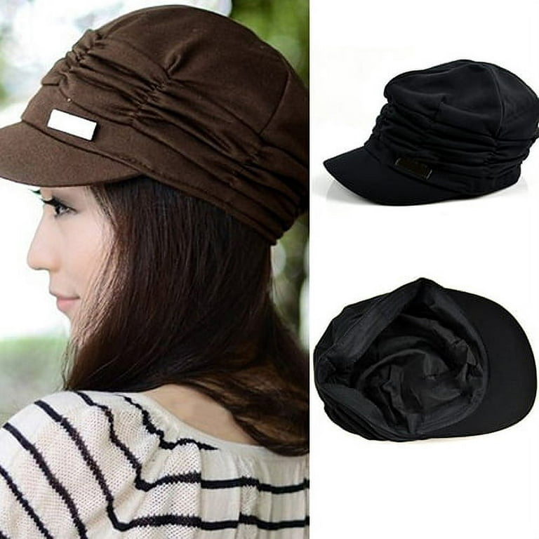 Besufy Adult Women Pleated Peaked Cap Hat Outdoor Sports Travel Sunhat Black