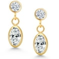 thumbnail image 2 of Gem Stone King 14K Yellow Gold White Zirconia Drop Dangle Earrings for Women (1.08 Cttw, Gemstone Birthstone, Oval 6X4MM, Round 3MM), 2 of 4