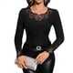 thumbnail image 1 of Camiseta de Punto Ajustada de Larga con Encaje Floral Brillante y Diamantes de Imitación para Mujer Negro L, 1 of 10
