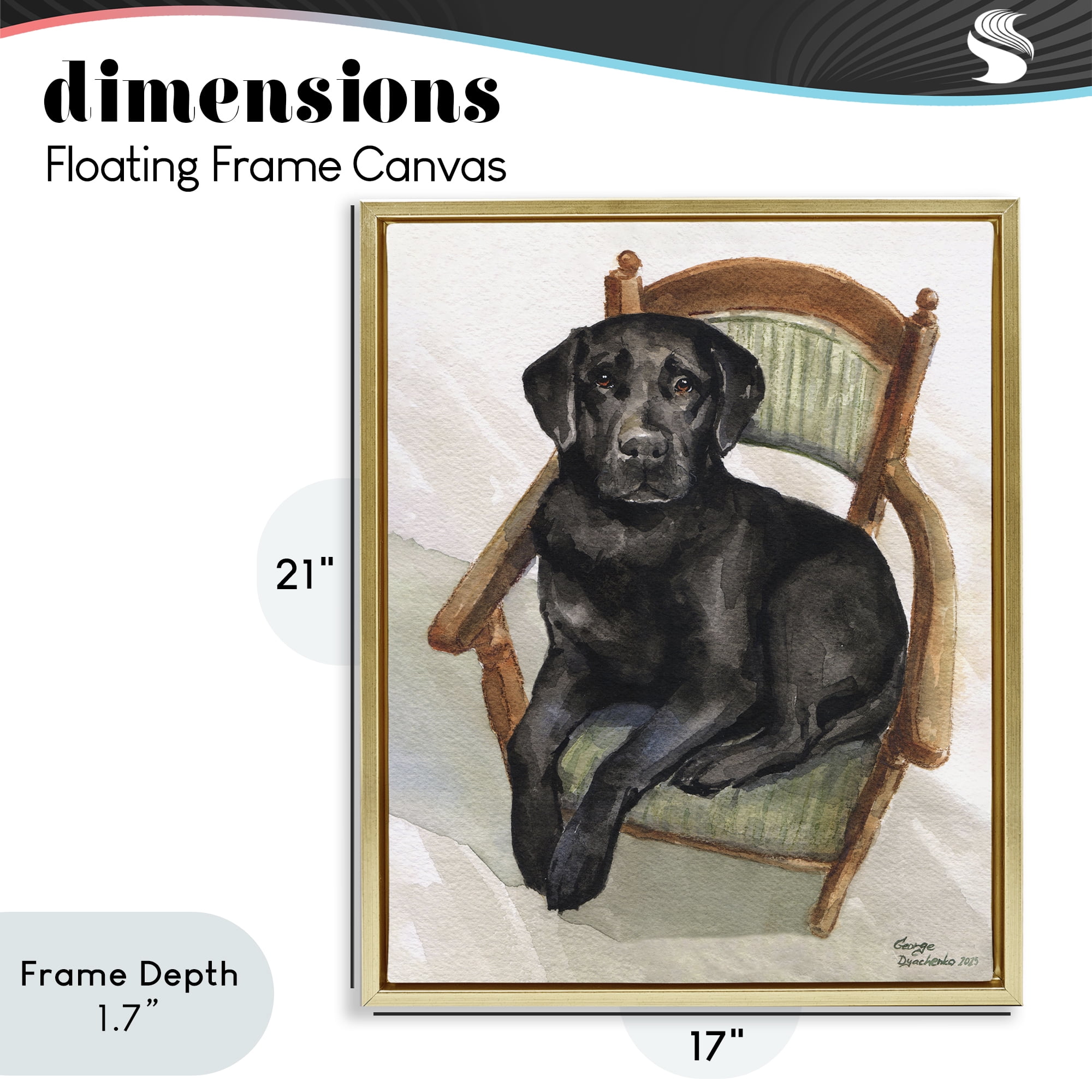 Stupell Industries Black Labrador On Chair Gold Framed Floater Canvas Wall Art, design by George Dyachenko