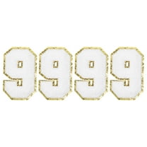 4 Packs Glitters Chenille Number Patches 8.4cm / 3.3" Embroidery Numbers Patches for T-Shirt, Hats, Bags (White, 9)