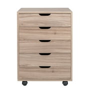 5 Drawer Mobile File Cabinet, Rolling Filing Cabinet for A4 or Letter Size, Wood Under Desk Storage Cabinet with Wheels
