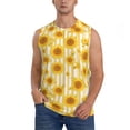thumbnail image 2 of Fotbe Men's Yellow White Striped Sunflower Print Men's Sleeveless Muscle Tank Tops Casual T-Shirts for Gym Workout Beach-Small, 2 of 8