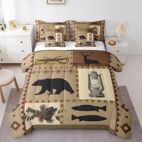 Manfei Child Rustic Farmhouse Bedding Comforter Set 7pcs, Woodland Wildlife Queen Bedding Sets, Bear Reindeer Animal Reversible Queen Sheet Sets, Super Cozy Room Decor