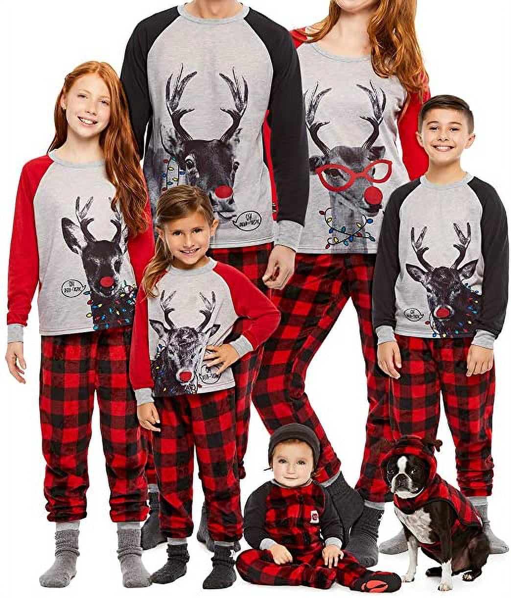 Christmas Family Pajamas Sets Elk Top Red Plaid Pants Christmas Holiday Matching Pajamas Clothes Sets 