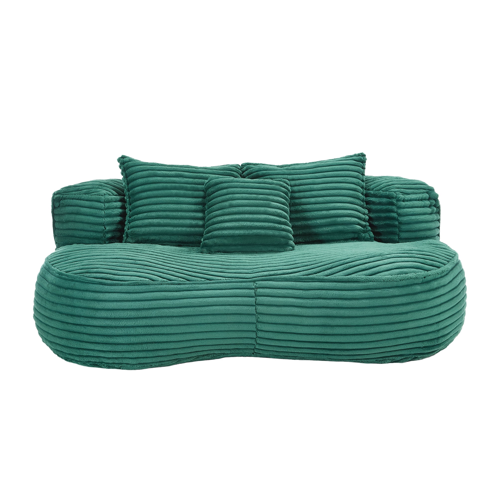 MOONMISS Corduroy Upholstered Durable Comfort Lounger Bean Bag Lazy Sofa with 3 Pillows-Emerald